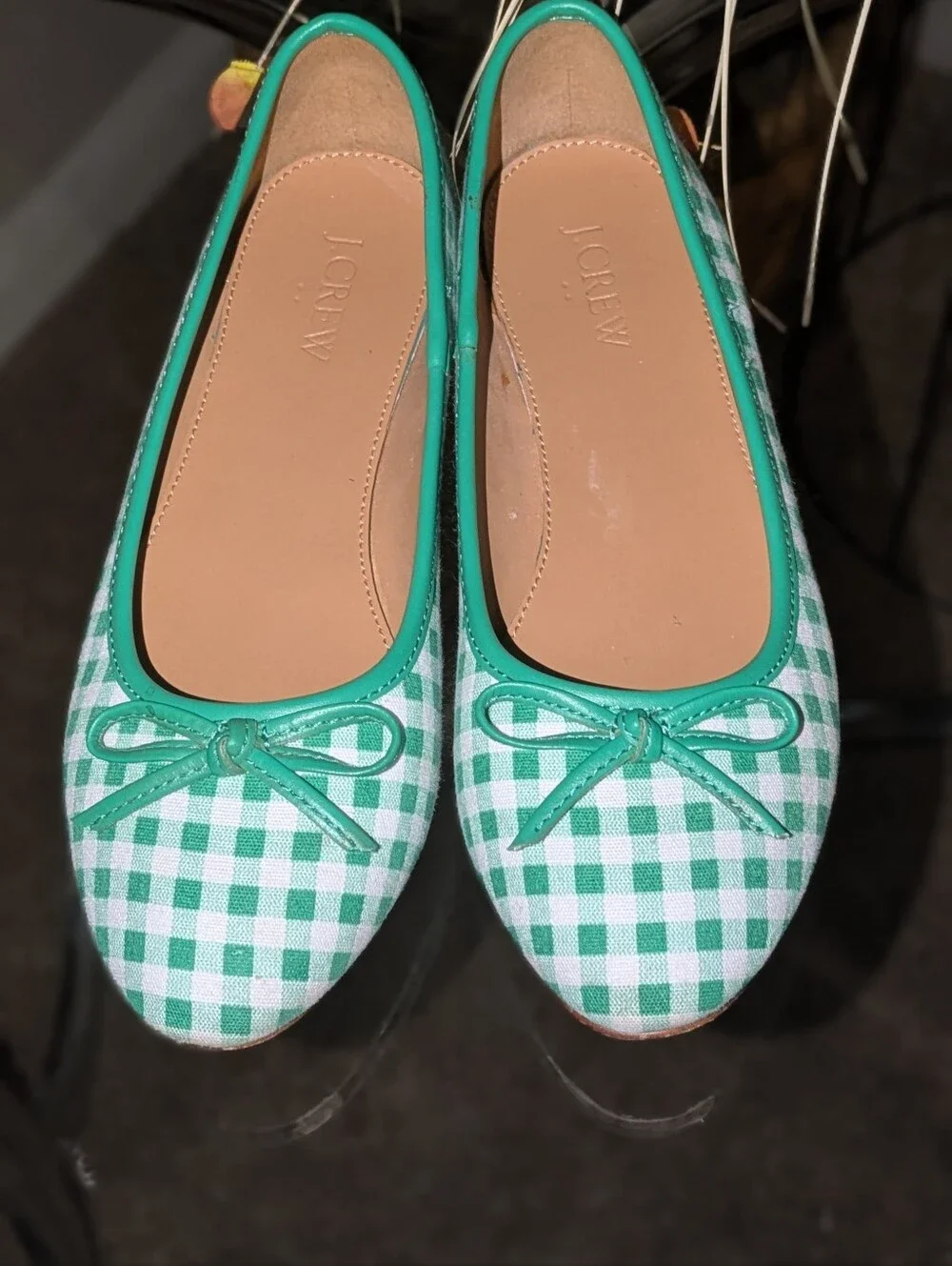 🔥FINAL🔥J. Crew Green Gingham Ballet Flats - Picture 2 of 6